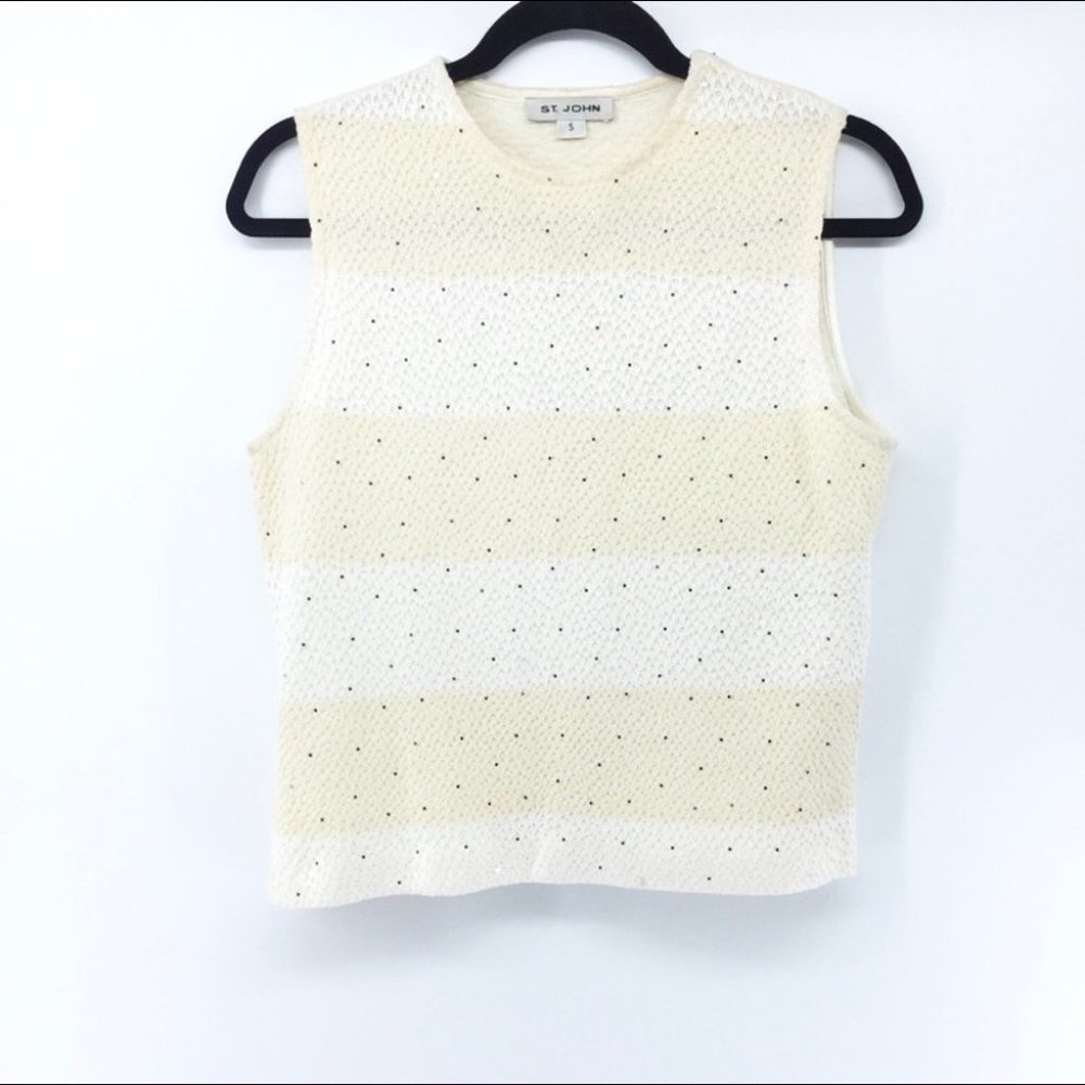 ST. JOHN Honeycomb Knit Sparkling Sleeveless Top